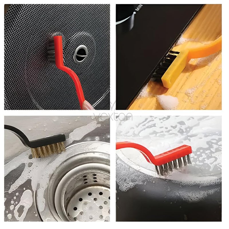 Vexton 3PCS Mini Wire Gas Stove Cleaning Brush Multipurpose Tool Kit for Kitchen (Brass, Nylon, Steel Bristles) - Image 4