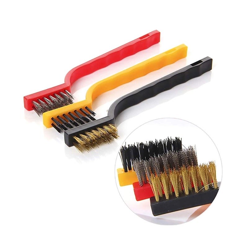 Vexton 3PCS Mini Wire Gas Stove Cleaning Brush Multipurpose Tool Kit for Kitchen (Brass, Nylon, Steel Bristles) - Image 1