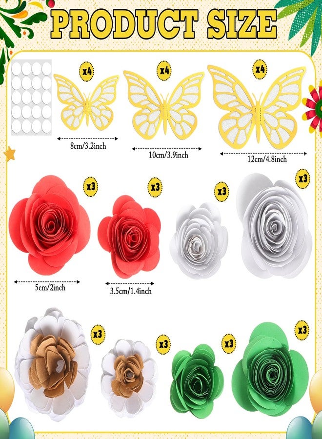 Dinifee 36 Pcs DIY Graduation Cap Decorations Accessory Kit Include Faux Paper Flower Heads 3D Butterfly Grad Cap Mini Paper Flowers Decorations for Grad Cap Topper DIY Graduation Gift(Red, Green) - Image 2