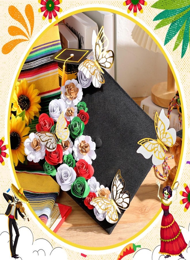 Dinifee 36 Pcs DIY Graduation Cap Decorations Accessory Kit Include Faux Paper Flower Heads 3D Butterfly Grad Cap Mini Paper Flowers Decorations for Grad Cap Topper DIY Graduation Gift(Red, Green) - Image 5
