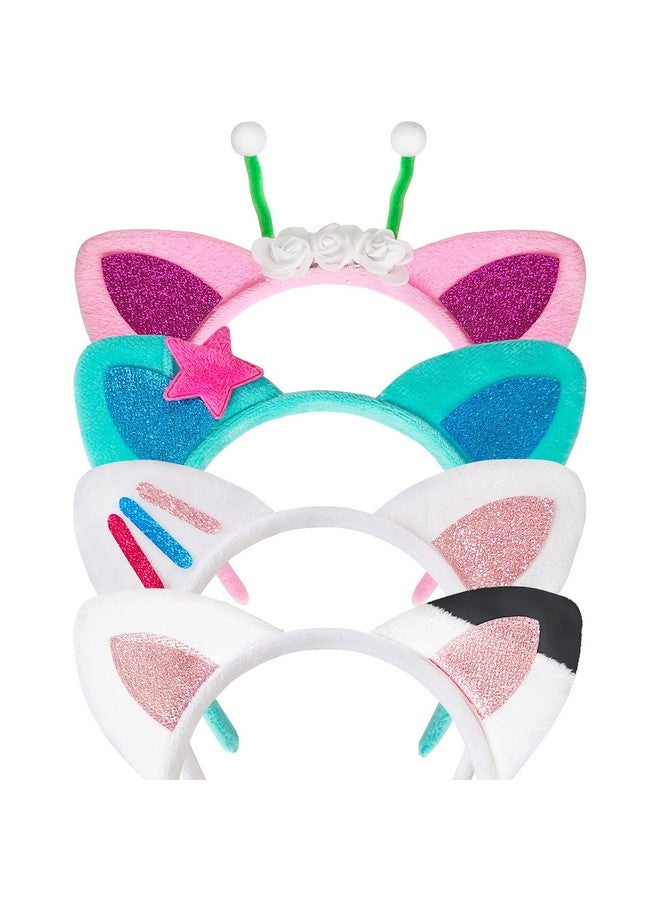 OJYUDD Cat Ears Headband,4 Pcs Party Decorations Headbands,Plush Soft Ears for Women Halloween Hair Accessories Hair Hoops Costume - Image 1