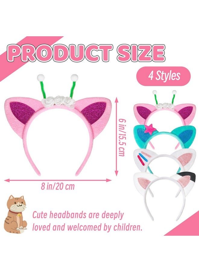 OJYUDD Cat Ears Headband,4 Pcs Party Decorations Headbands,Plush Soft Ears for Women Halloween Hair Accessories Hair Hoops Costume - Image 2