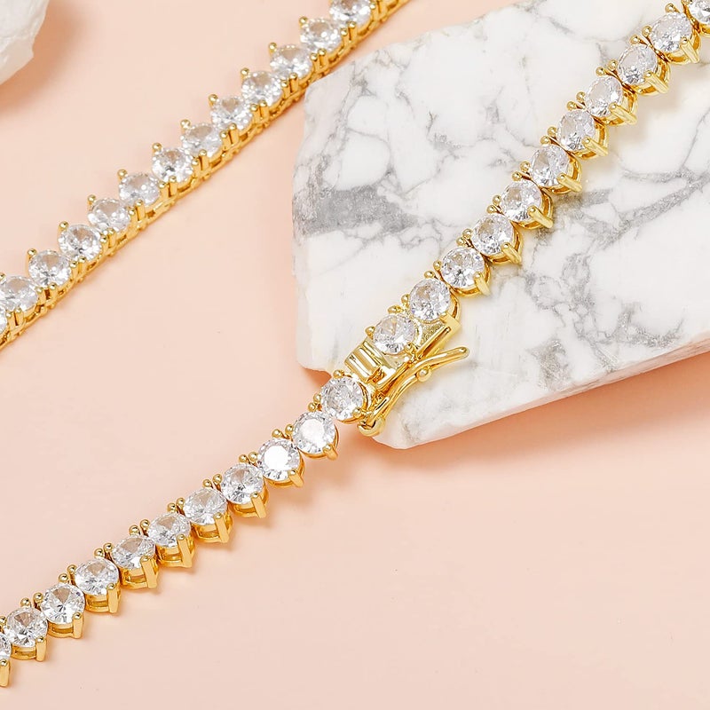 GEMSME GMESME 3 Prong 18K Yellow Gold Plated Cubic Zirconia Classic Tennis Necklace for Women and Men (18 Inch) - Image 4