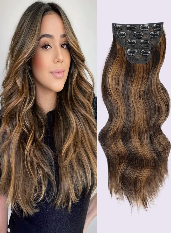 Sankrityayan Women Full Head Hair Extension Wig 20 To 22 Inch Curly Wavy Highlight Hair Pieces with 14 BB Clip Cheap Not Tangled Hair Extension for Party and other Function (Brown 01) - Image 1