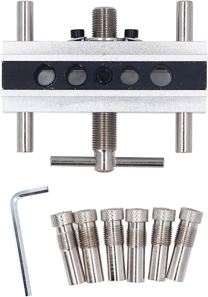 Self Centering Doweling Jig Kit With 6 Bushings Adjustable Width 0 4 To 2 4 Inches Silver - Image 1