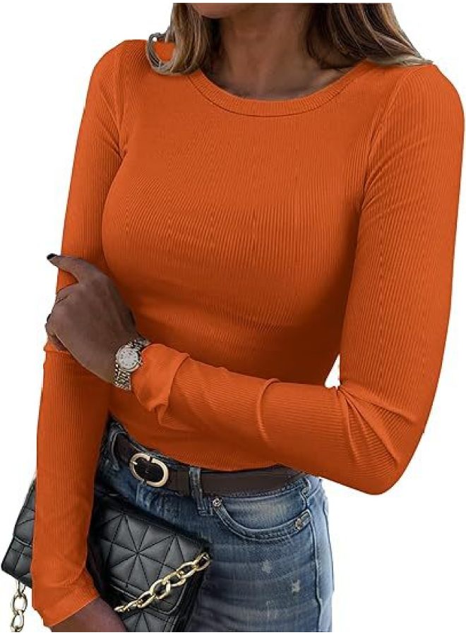 Autumn New European And American Fashion Women's Long Sleeve Stretch Round Neck Rib Slim T-shirt Top