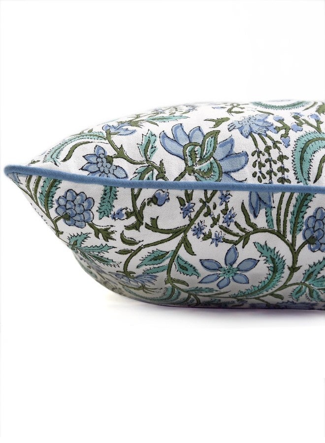 Ridhi Columbia Blue Block Print Cotton Throw Pillow Covers for Decorative Couch Pillows for Living Room, Chic Boho Cute Outdoor Valentine Pillows Covers Gifts 20x20 Inches - Image 5