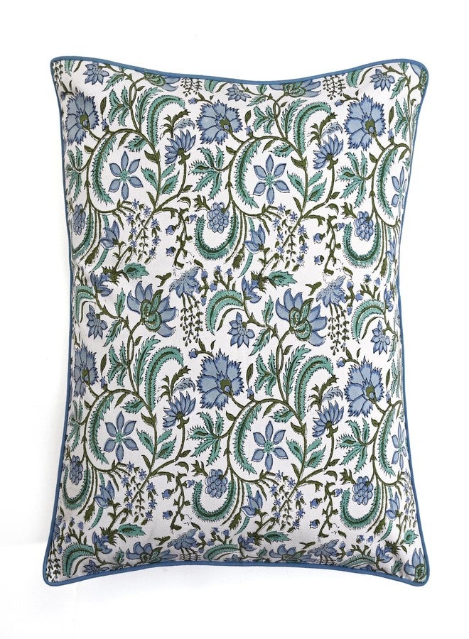 Ridhi Columbia Blue Block Print Cotton Throw Pillow Covers for Decorative Couch Pillows for Living Room, Chic Boho Cute Outdoor Valentine Pillows Covers Gifts 20x20 Inches - Image 1