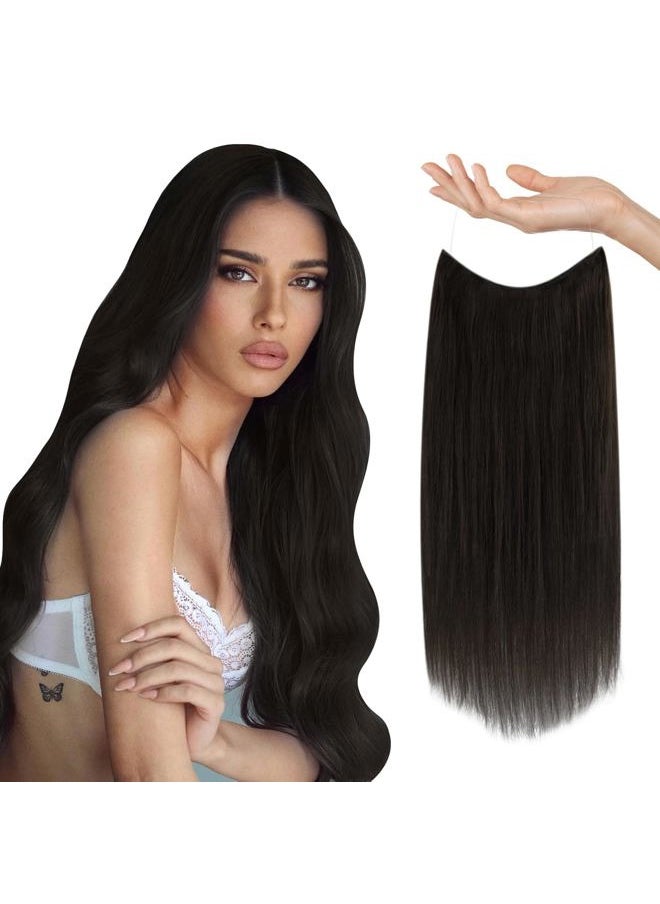 Sunny Hair Sunny Wire Hair Extensions Real Human Hair Fish Line Human Hair Extensions Invisible Wire Extensions Darkest Brown #2 14 Inch  - Image 1