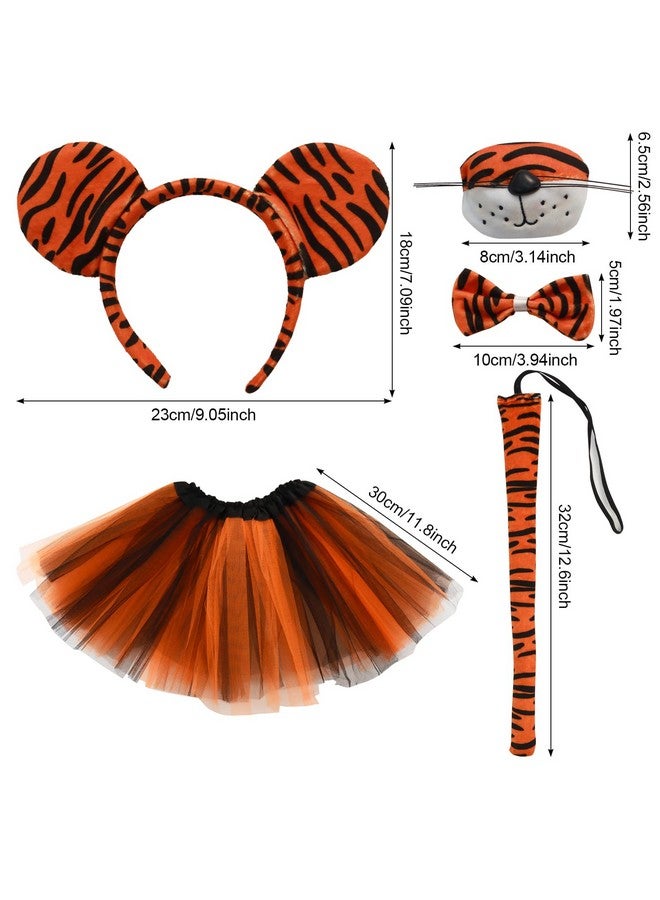 Heliltd 5 Pieces Kids Girls Tiger Costume Set Tiger Ear Headband Tail Nose Bow Tie Tutu Skirt For Halloween Cosplay Party  - Image 2