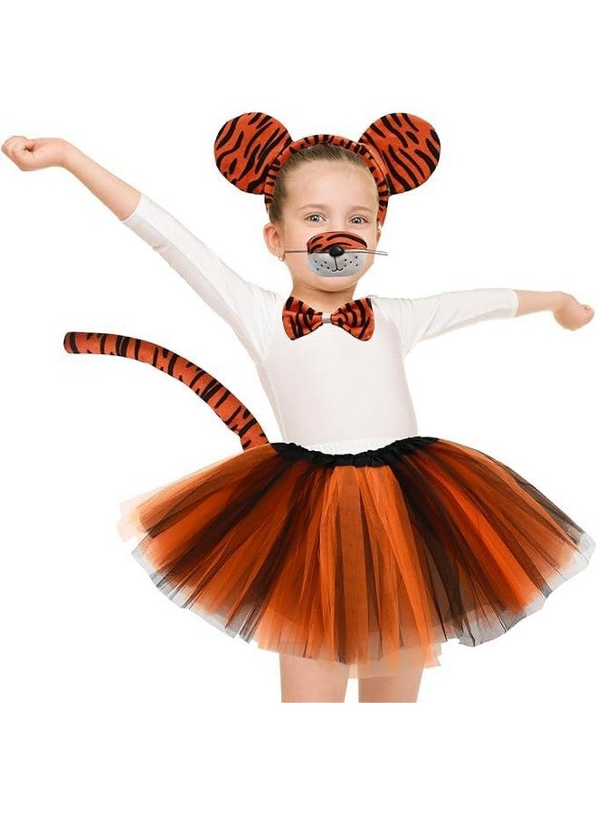 Heliltd 5 Pieces Kids Girls Tiger Costume Set Tiger Ear Headband Tail Nose Bow Tie Tutu Skirt For Halloween Cosplay Party  - Image 5