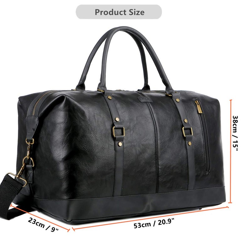 BAOSHA Vegan Leather Travel Duffel Tote Bag Overnight Weekender Bag Oversized for Men and Women HB-14 (Black) - Image 5