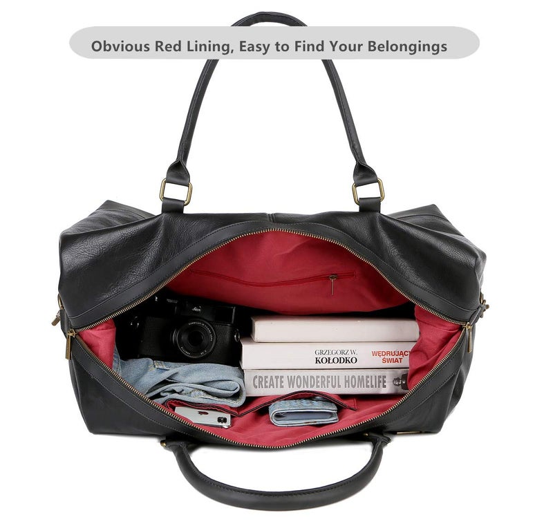 BAOSHA Vegan Leather Travel Duffel Tote Bag Overnight Weekender Bag Oversized for Men and Women HB-14 (Black) - Image 4