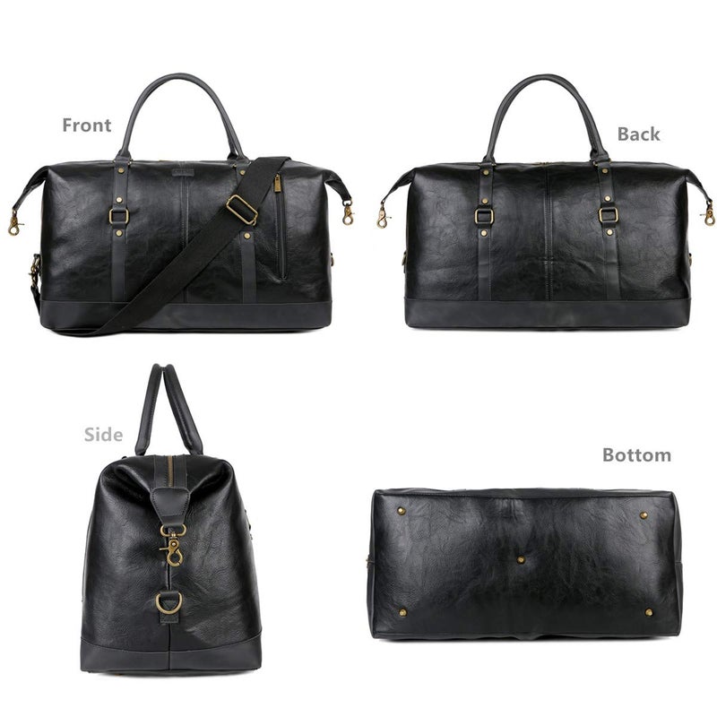 BAOSHA Vegan Leather Travel Duffel Tote Bag Overnight Weekender Bag Oversized for Men and Women HB-14 (Black) - Image 2