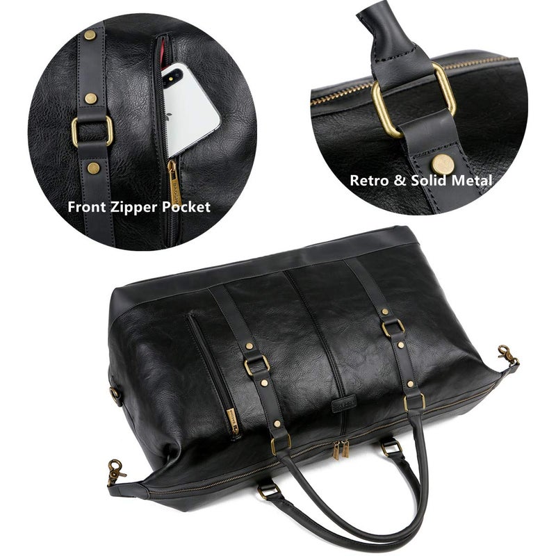 BAOSHA Vegan Leather Travel Duffel Tote Bag Overnight Weekender Bag Oversized for Men and Women HB-14 (Black) - Image 3