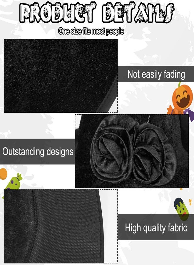 Hercicy 2 Pack Halloween Witch Broom Hat Set Witch Costume Accessories Hat with Flower Feather and Broom Props for Halloween Costume Party Supplies - Image 3