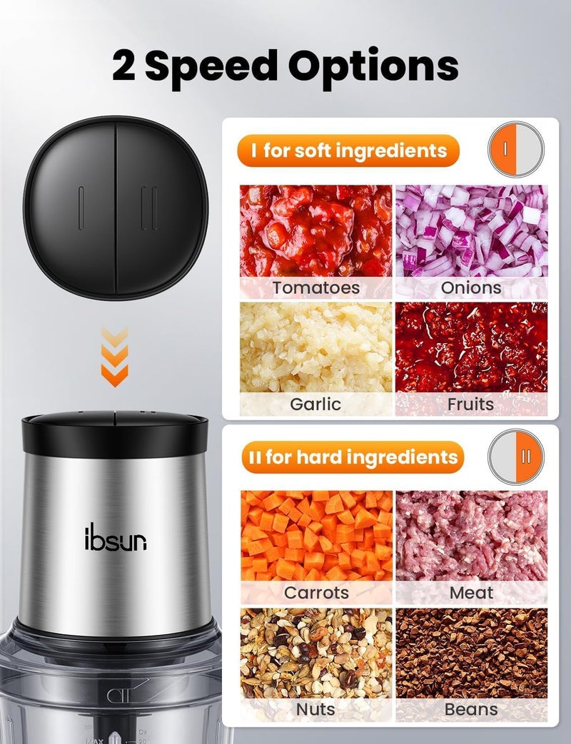 ibsun 4-Cup Food Processor, Electric Food Chopper with 2 Bowls, 2 Speeds and 4 Blades for Meat, Vegetables, Nuts, Mixing and Puree - Image 3