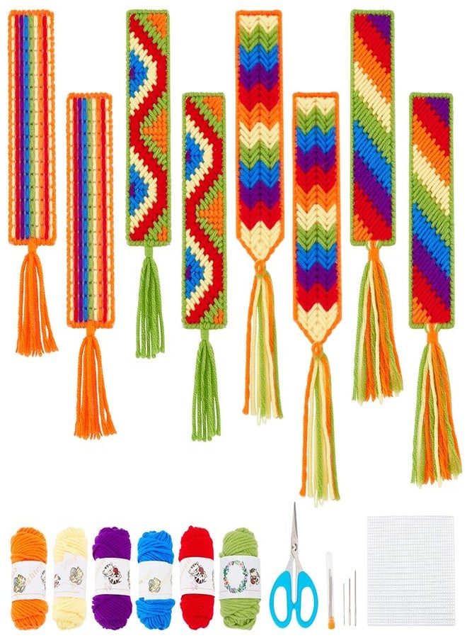 FREEBLOSS DIY Rainbow Canvas Bookmark Kit - 8 Set Plastic Mesh Canvas Sheets Cross Stitch Sheets for Crafts Reading Gifts - Image 1