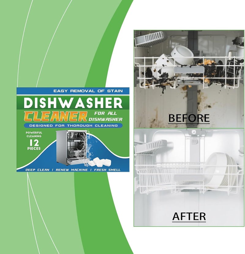 Dishwasher Cleaner Tablets, 12 Tablets, Heavy Duty Cleaning Descaler Pods for Dish Washer, Fights Odors, Deep Cleans & Maintains Your Dishwashing Machine for Optimal Performance - Image 2