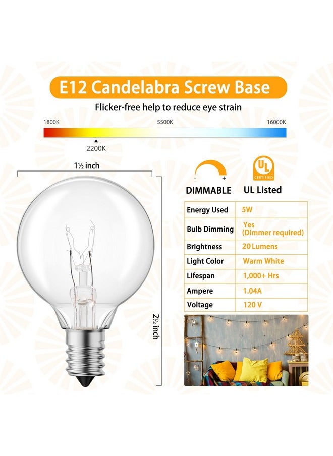 Brightown Brightown G40 Replacement Light Bulbs, 25 Pack 5W Clear Globe Bulb fits E12 C7 Candelabra Screw Base Sockets, 1.5 Inch Dimmable Light Bulbs for Indoor Outdoor Patio Decor, Warm White  - Image 1