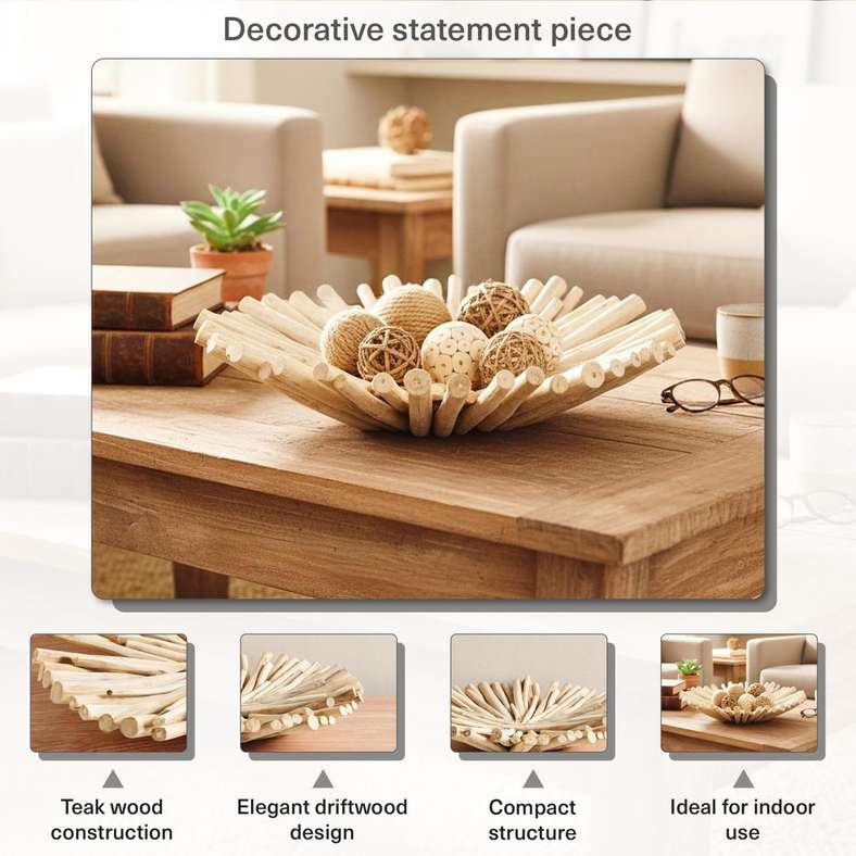 Pan Home Natural Drift Teak Wood Decor Platter - 50x50x13cm - Image 4