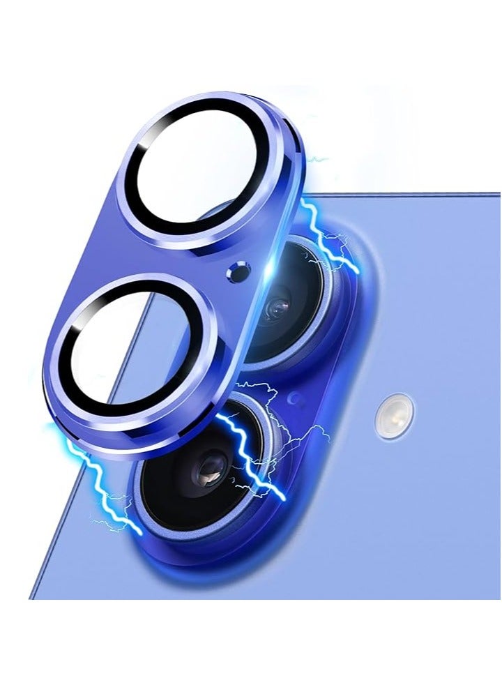 QIRG Compatible with iPhone 16/16 Plus Camera Lens Protector, Anti-Scratch Tempered Glass Metal Camera Screen Protector Shockproof Full Protective Camera Lens Cover, Ultramarine - Image 1