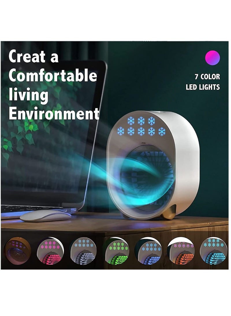 Y&D Portable Air Conditioner Personal Evaporative Cooler White 4 in 1 USB Cooling Fan with Colorful Atmosphere Light Mini AC Desk Misting For Small Room/Office/Dorm/Bedroom/Camping.  - Image 4