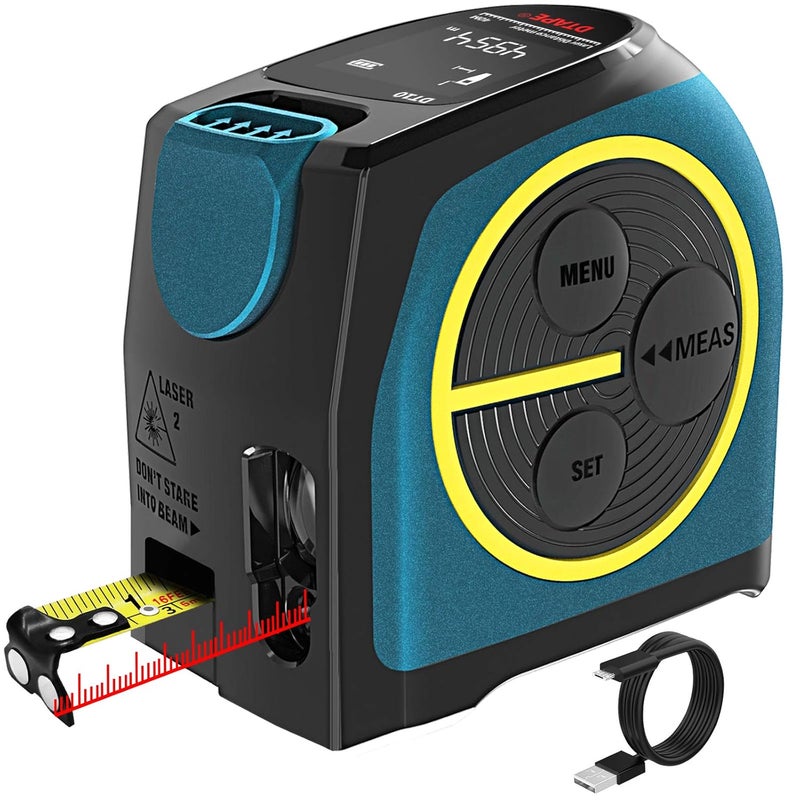 DTAPE Laser Tape Measure 2in1laser measurement 131Ft silent laser range finder USB rechargeable color LCD display measuring distance IP54 waterproof tape length 16Ft Nylon Coating for DIY - Image 1