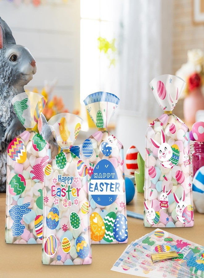 Litmitfu 100 Pcs Easter Treat Bags - Happy Easter Gift Bag, Easters Eggs Plastic Cellophane Bag, Clear Colorful Easters Bunny Goodie Candy Favor Bags with Gold Twist Ties for Easte Party Favors Supplies - Image 2
