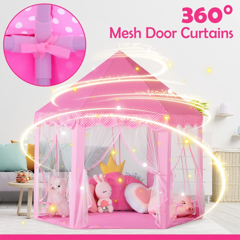 wilwolfer Princess Castle Play Tent for Girls Large Kids Play Tents Hexagon Playhouse with Star Lights Toys for Children Indoor Games (Pink) - Image 4