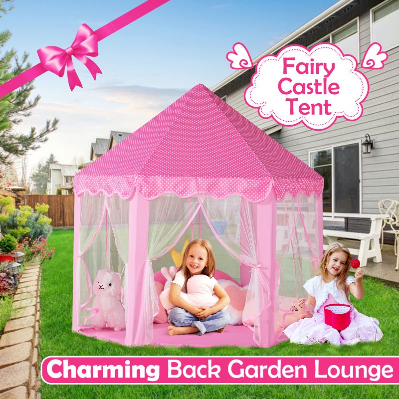 wilwolfer Princess Castle Play Tent for Girls Large Kids Play Tents Hexagon Playhouse with Star Lights Toys for Children Indoor Games (Pink) - Image 3