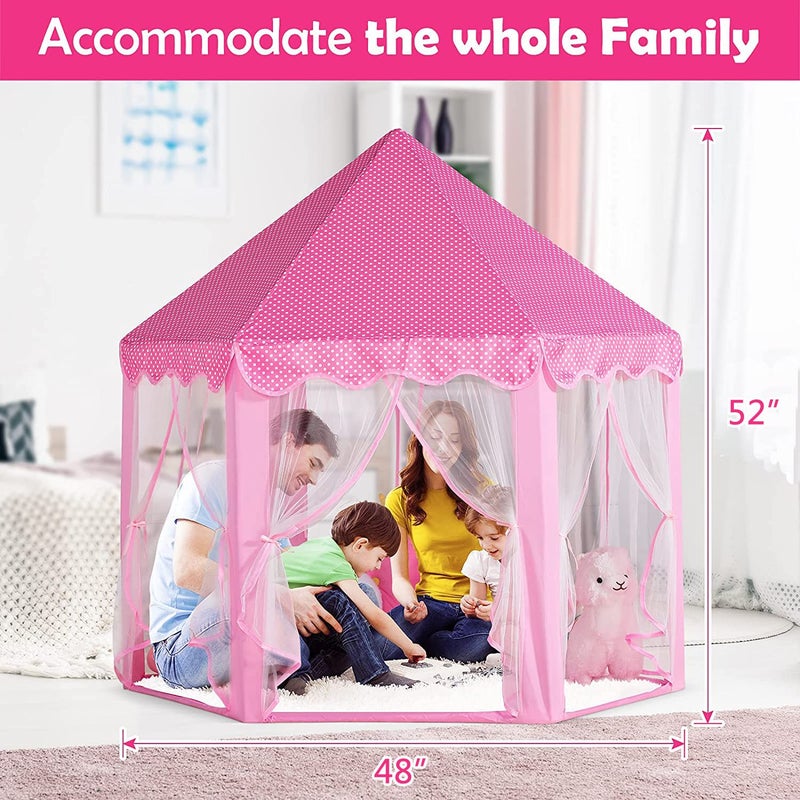 wilwolfer Princess Castle Play Tent for Girls Large Kids Play Tents Hexagon Playhouse with Star Lights Toys for Children Indoor Games (Pink) - Image 5