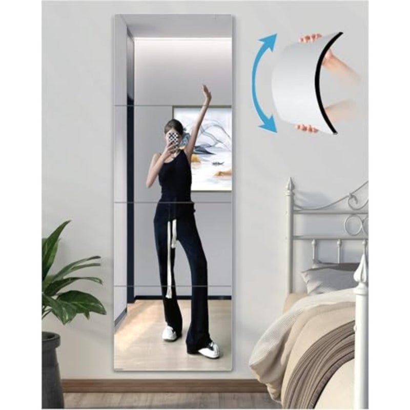Shatterproof Wall Mirror, 4 Pcs 30cmX30cm Plexiglass Gym Mirrors, Full Length Extra Thick Workout Mirrors Safe for Home, Self Adhesive Frameless Wall Mirror for Bedroom, Living Room - Image 1