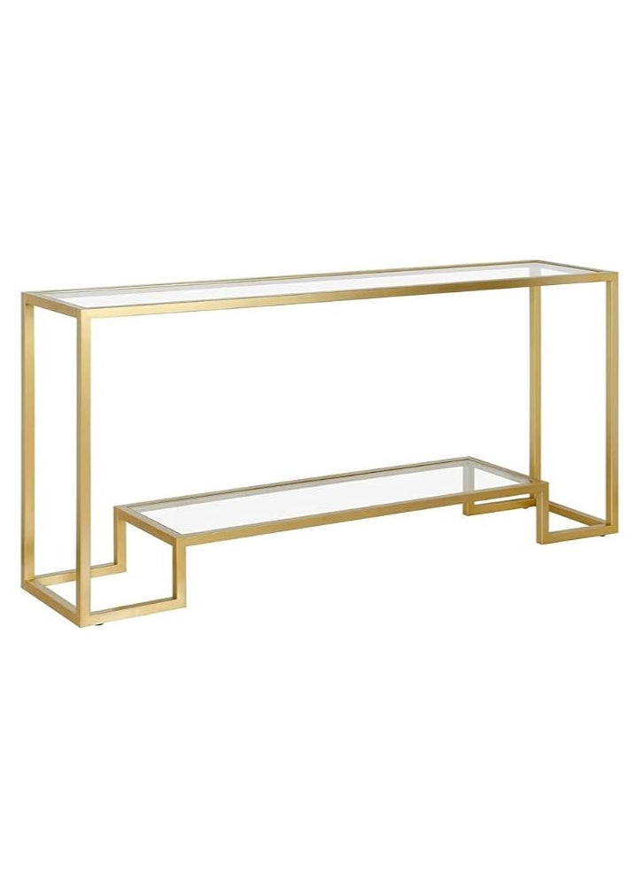 HOME TASTE TOMSUN Elegant Extra-Long Gold and Clear Glass Console Table with Lower Shelf, 165 X 40 X 80 Cm Pre-Assembled  - Image 4