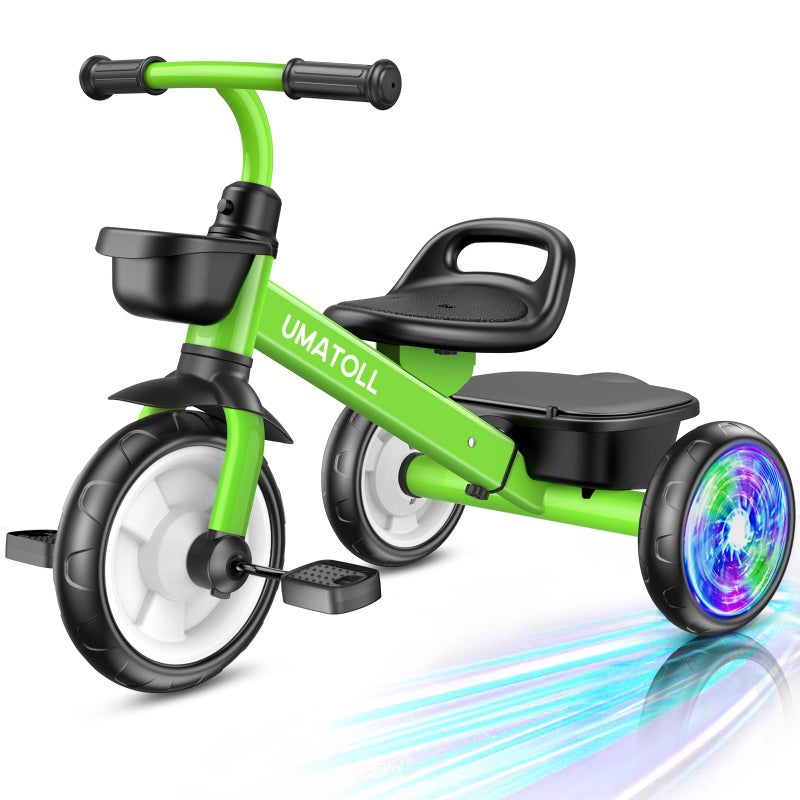 Umatoll Tricycle for Toddlers 25 Year Old Ajustable Toddler Bike Outdoor Toys Birthday Gift for Boy Girl Age 24 Trike with Light up Wheels Green - Image 3