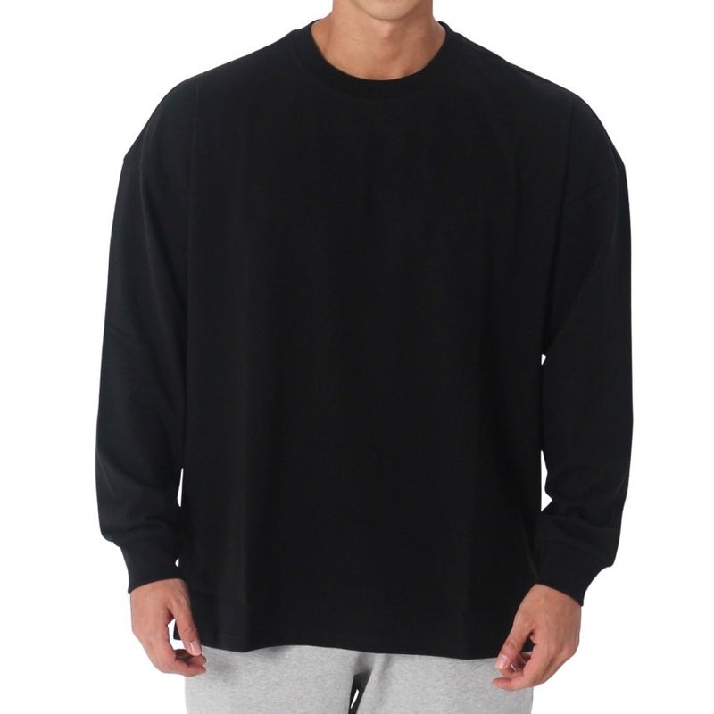 Generic Muscular Mens Trendy Brand Loose Fitness Clothes Casual Training Sportswear Long-sleeved T-shirt Pullover Sweater Thin Mens Black light plate 