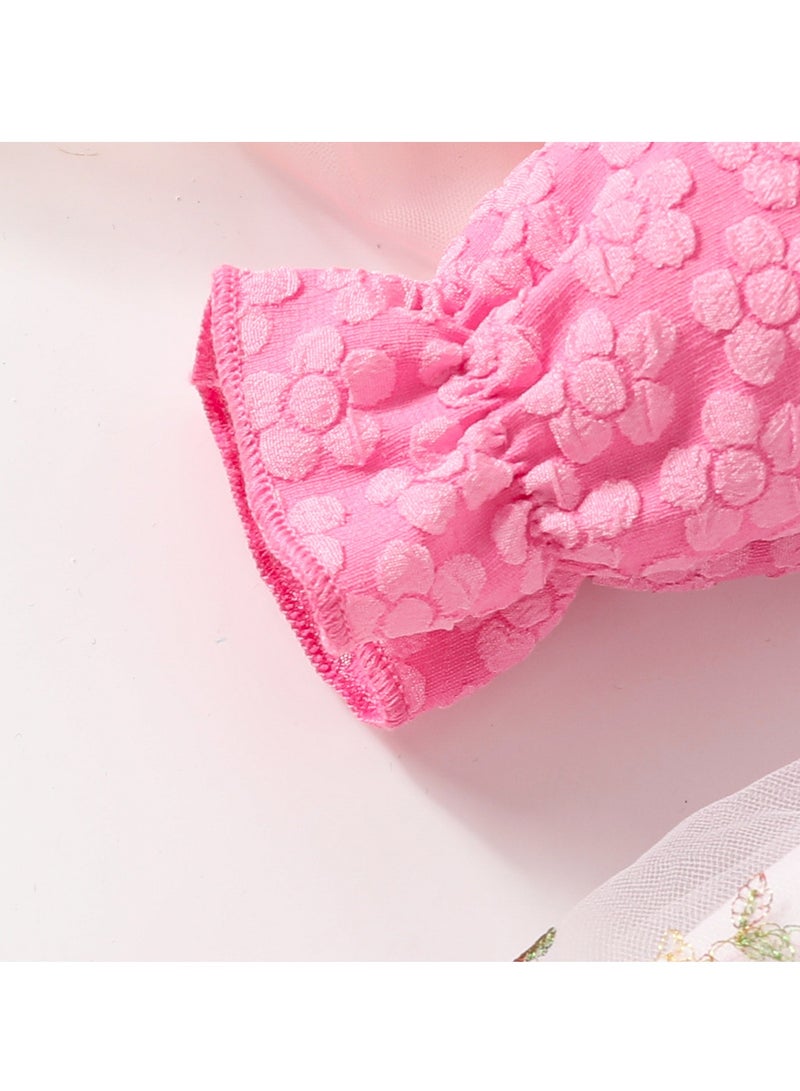 Baby Girl Birthday Party Dress, 12-18M, Elegant Floral Tulle Dress with Butterfly Bow, Special Occasion Toddler Outfit, Long Sleeve Princess Dress, 44cm Long - Image 5