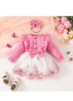 Generic Baby Girl Birthday Party Dress, 12-18M, Elegant Floral Tulle Dress with Butterfly Bow, Special Occasion Toddler Outfit, Long Sleeve Princess Dress, 44cm Long  - Image 1