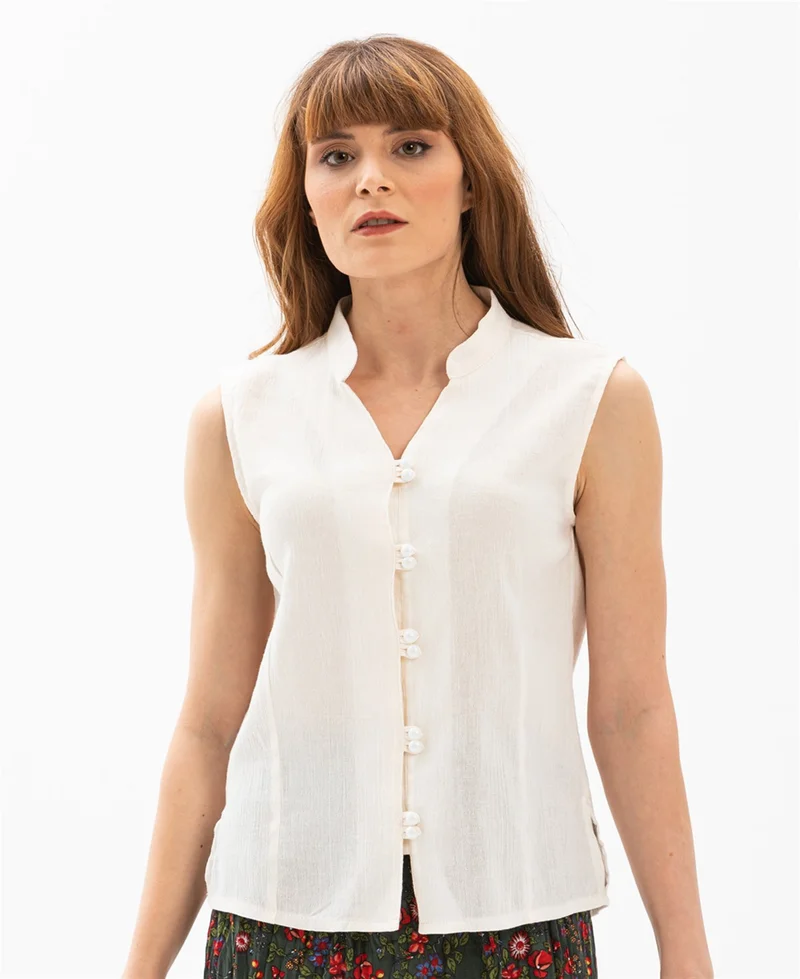 اليش شيل بيزي Sleeveless Şile Cloth Desire Blouse Cream Cream