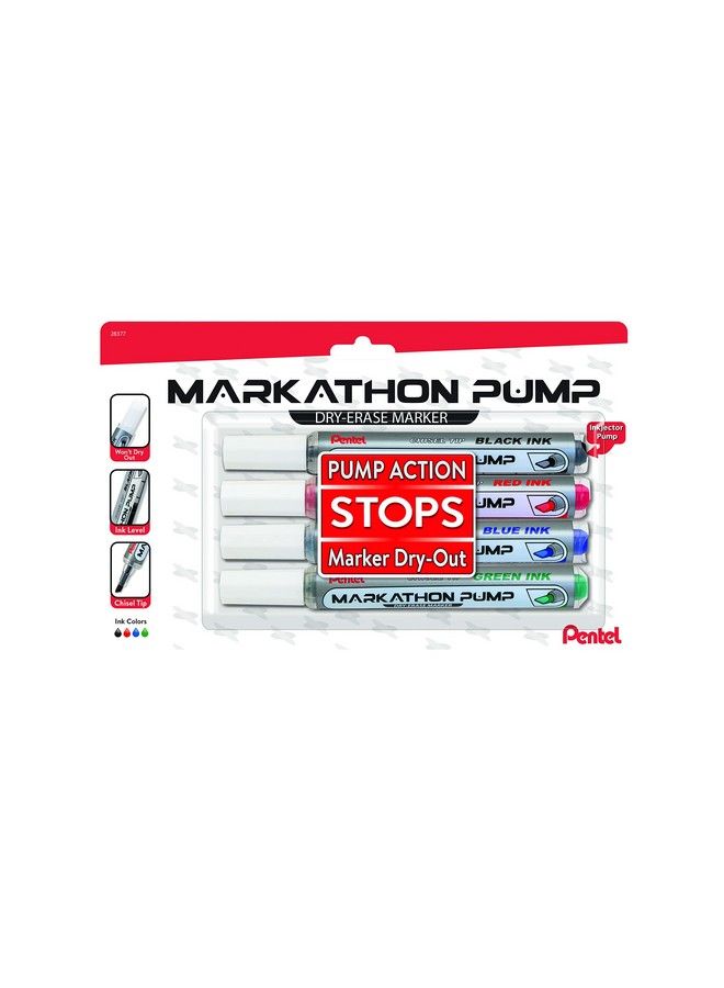 Pentel Markathon Pump Dry Erase Marker Chisel Tip Assorted Colors 4 Pack (Mwl6Sxbp4M) - Image 1