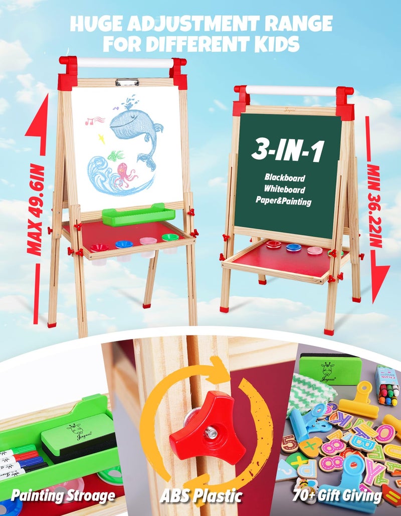 JOYOOSS Kids Wooden Easel with Paper Roll - Adjustable Magnetic Double Sided Drawing Board Whiteboard & Chalkboard Dry Easel Board,Children Art Easel for 3~12 Years Kids Boys Girls Painting Drawing - Image 4