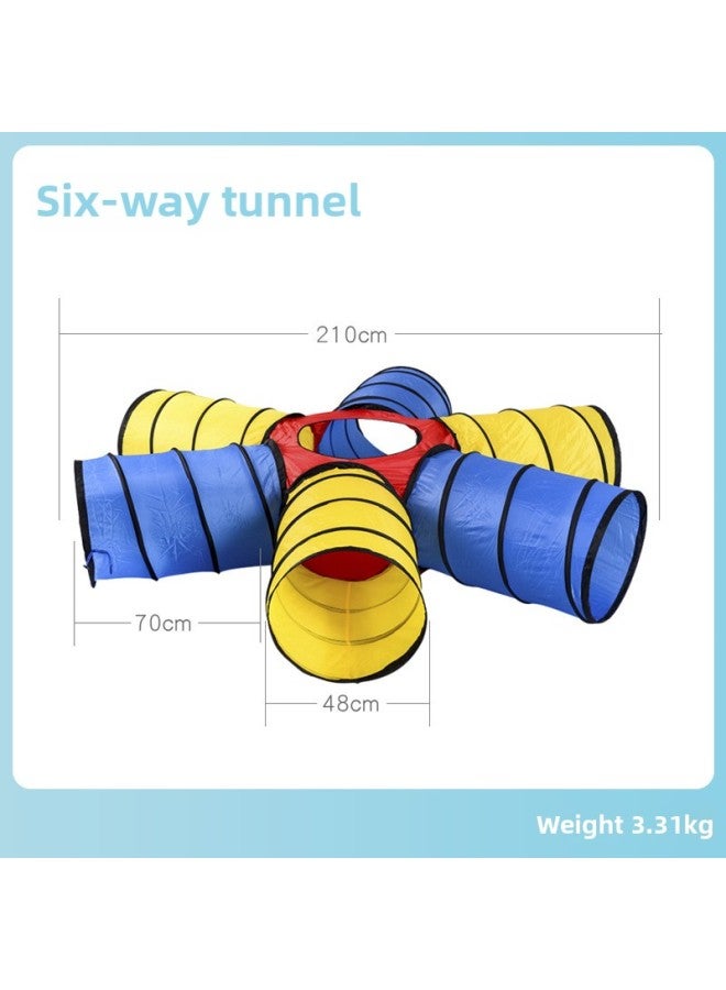 Children's Sunshine Tunnel Crawler Sensor Training Equipment Baby's Indoor Toy Rainbow Caterpillar Drill Hole Tent-Color:Six-way Tunnel - Image 1