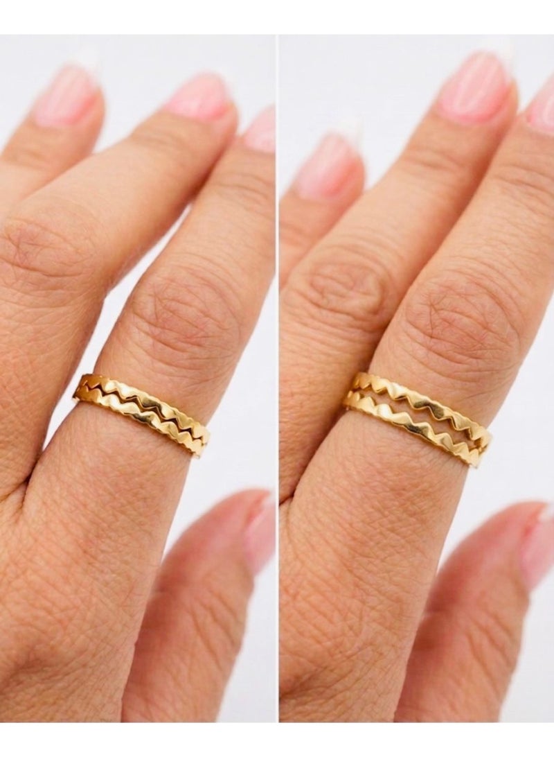 The Intermix Gems Gold Double-Band Wave Design Ring 18K - Image 4