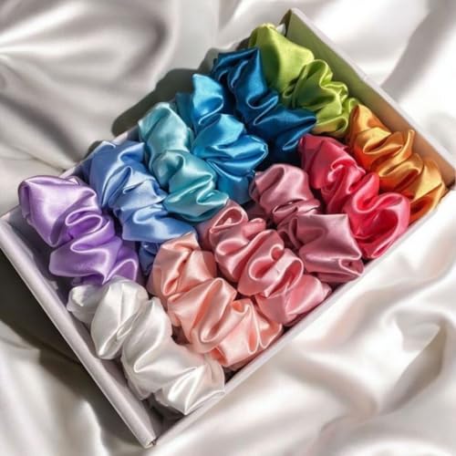 Elina 12 Pcs Premium Satin Silk Scrunchies Full Length for Less Hair fall Rubber Band Anti-breakage Hair Ties for Girls Best Gift For Mom, Sister And Girlfriend (12 Pcs Mix Colors) - Image 1