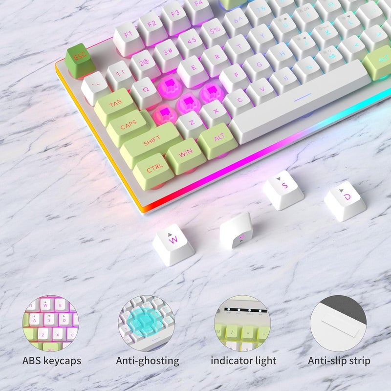 مايجغي مجموعة لوحة المفاتيح والفأرة للألعاب GT838، 104 مفتاحًا مع إضاءة خلفية RGB، لوحة مفاتيح سلكية هادئة مع لوحة أرقام، لوحة معدنية، مقاومة للظلال، مجموعة لوحات مفاتيح لأجهزة الكمبيوتر المكتبية والمحمولة، أخضر - Image 3
