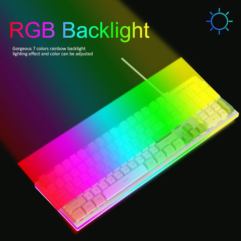 مايجغي مجموعة لوحة المفاتيح والفأرة للألعاب GT838، 104 مفتاحًا مع إضاءة خلفية RGB، لوحة مفاتيح سلكية هادئة مع لوحة أرقام، لوحة معدنية، مقاومة للظلال، مجموعة لوحات مفاتيح لأجهزة الكمبيوتر المكتبية والمحمولة، أخضر - Image 4