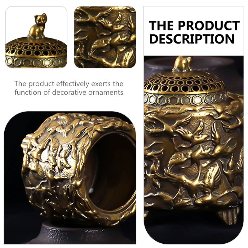 1pc Brass Incense Burner Adornment Antique Cranes Pattern Censer Ornament - Image 5