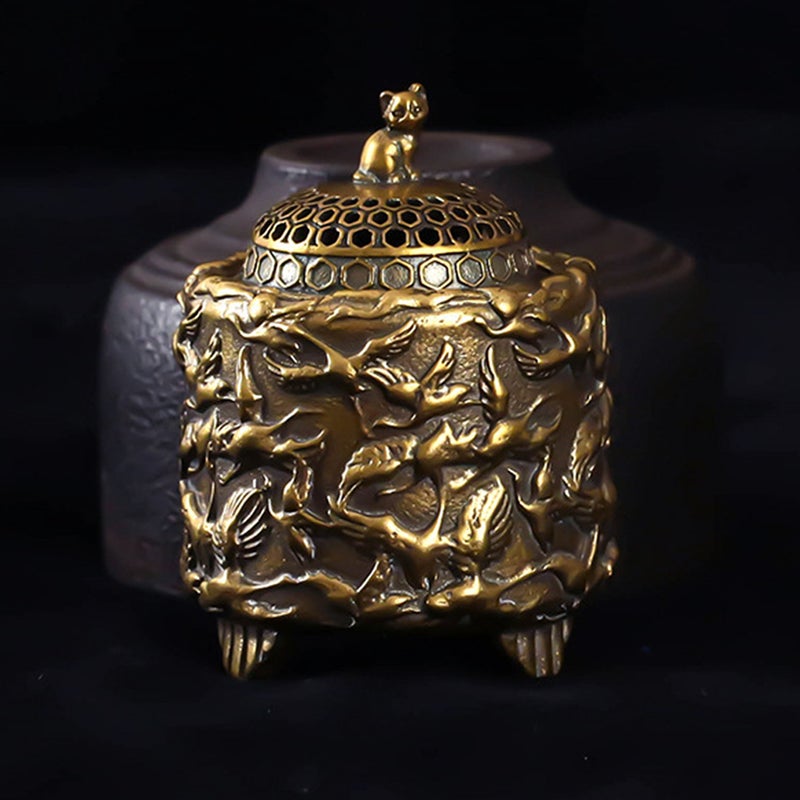 1pc Brass Incense Burner Adornment Antique Cranes Pattern Censer Ornament - Image 3