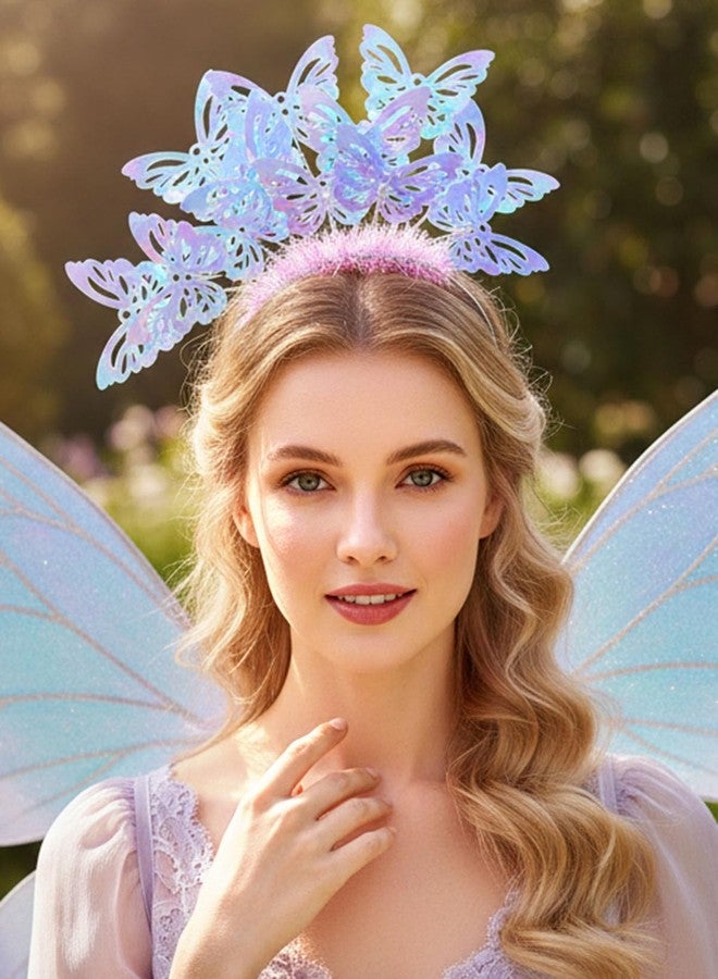 Fstrend Butterfly Sequins Headband, Sparkling Hairband Cosplay Crown for Women, Monarch Tea Party Fascinator Headpiece - Image 2