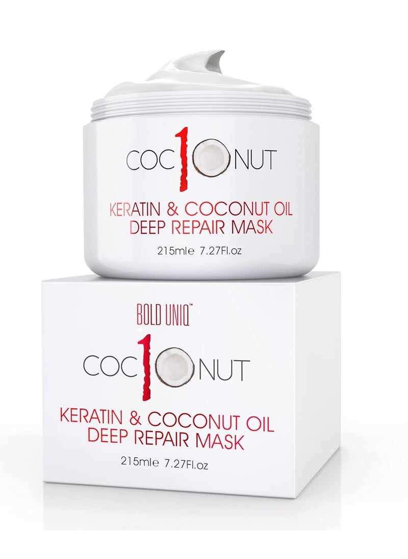 BOLD UNIQ - Hair Mask with Coconut Oil and Keratin Protein - Hydrating Deep Conditioning Mask- Intensive Moisturising Repair for Dry-Damaged Hair, Split Ends, Curls and Color-Treated Hair - 7.27fl.oz - Image 1